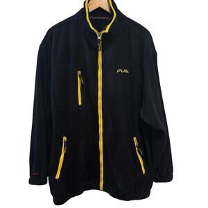FuBu full-zip fleece jacket men sz M Navy Yellow vintage 90s hip-hop rap vtg